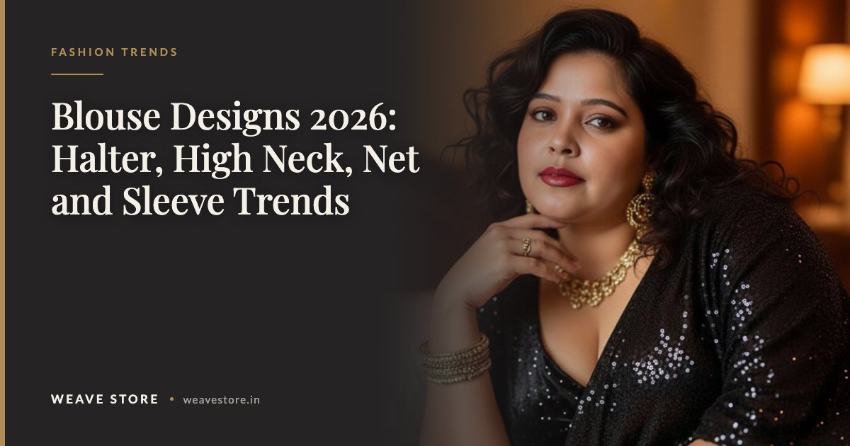 Black sparkle velvet blouse worn with a matching georgette saree, showing a current blouse silhouette