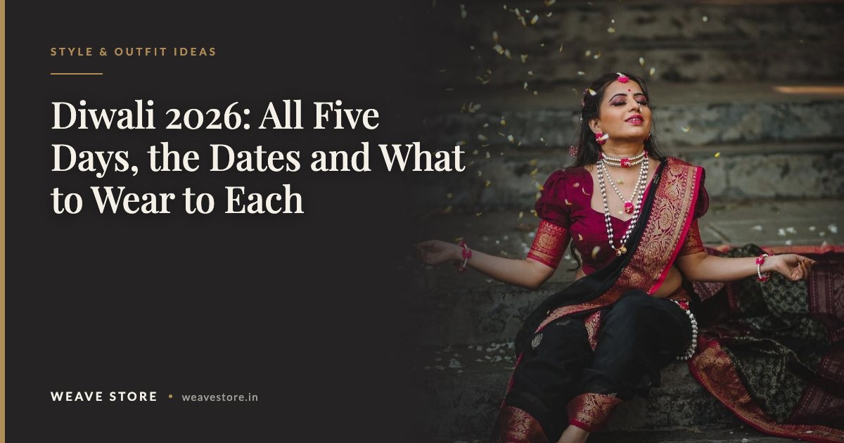 Banarasi soft silk saree with jacquard weave and traditional motifs for the five days of Diwali