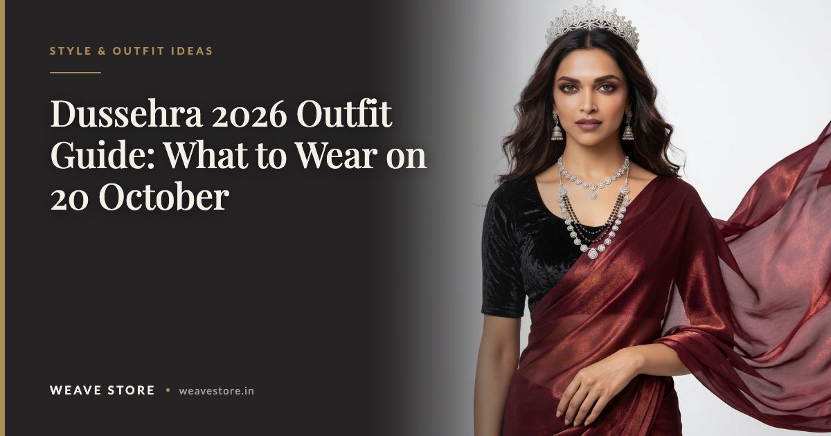 Maroon Fandy saree with velvet blouse, a traditional option for Dussehra