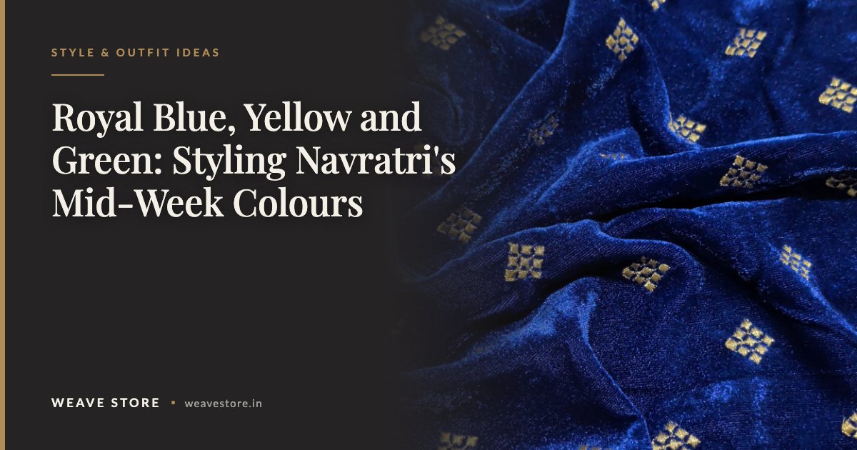 Royal blue square embroidery velvet fabric for Navratri mid-week colour dressing