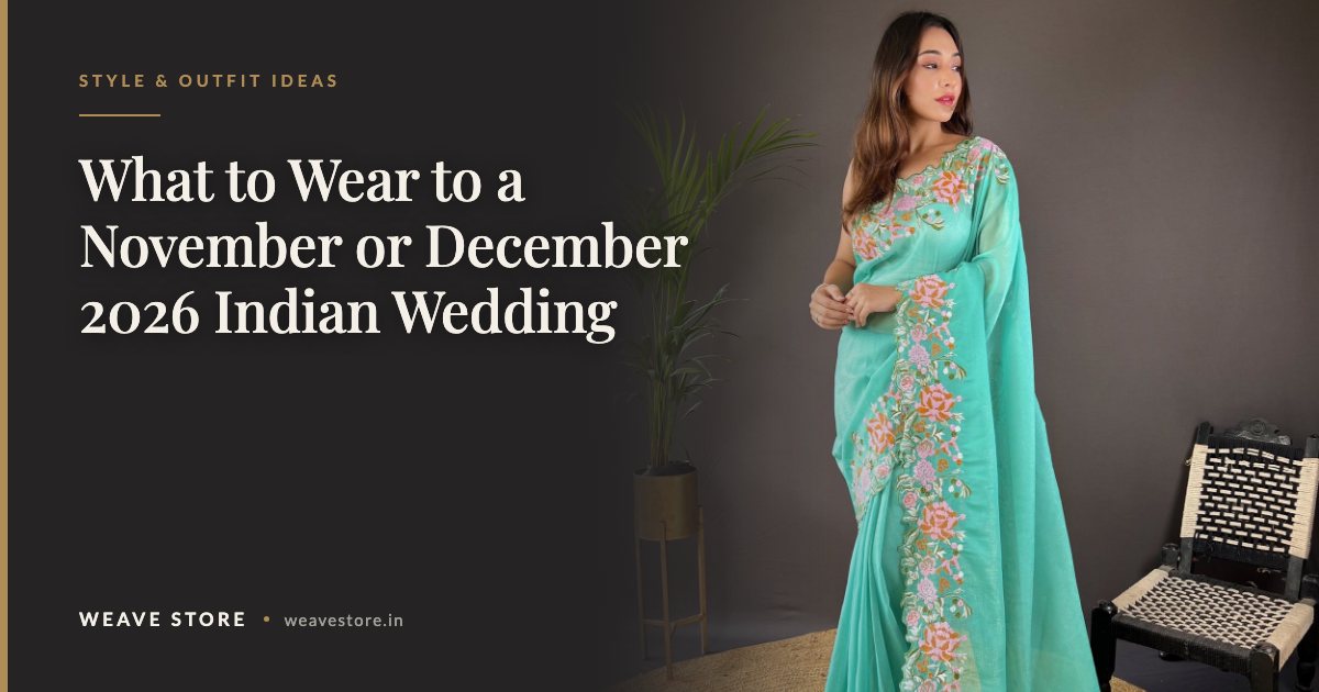 Soft glossy silk saree with cross stitch floral embroidery and cutwork, styled as wedding guest wear