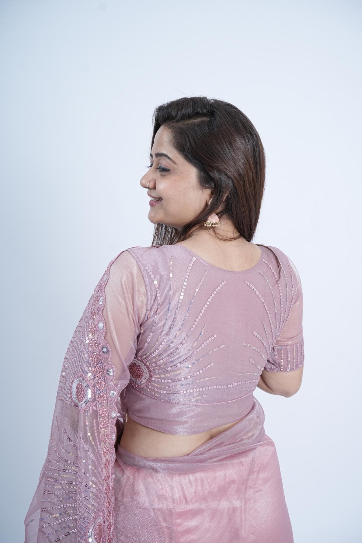 Pure Tissue Net Saree With Sequince Malti Thread Embroidery Cutwork Border And Stone Work