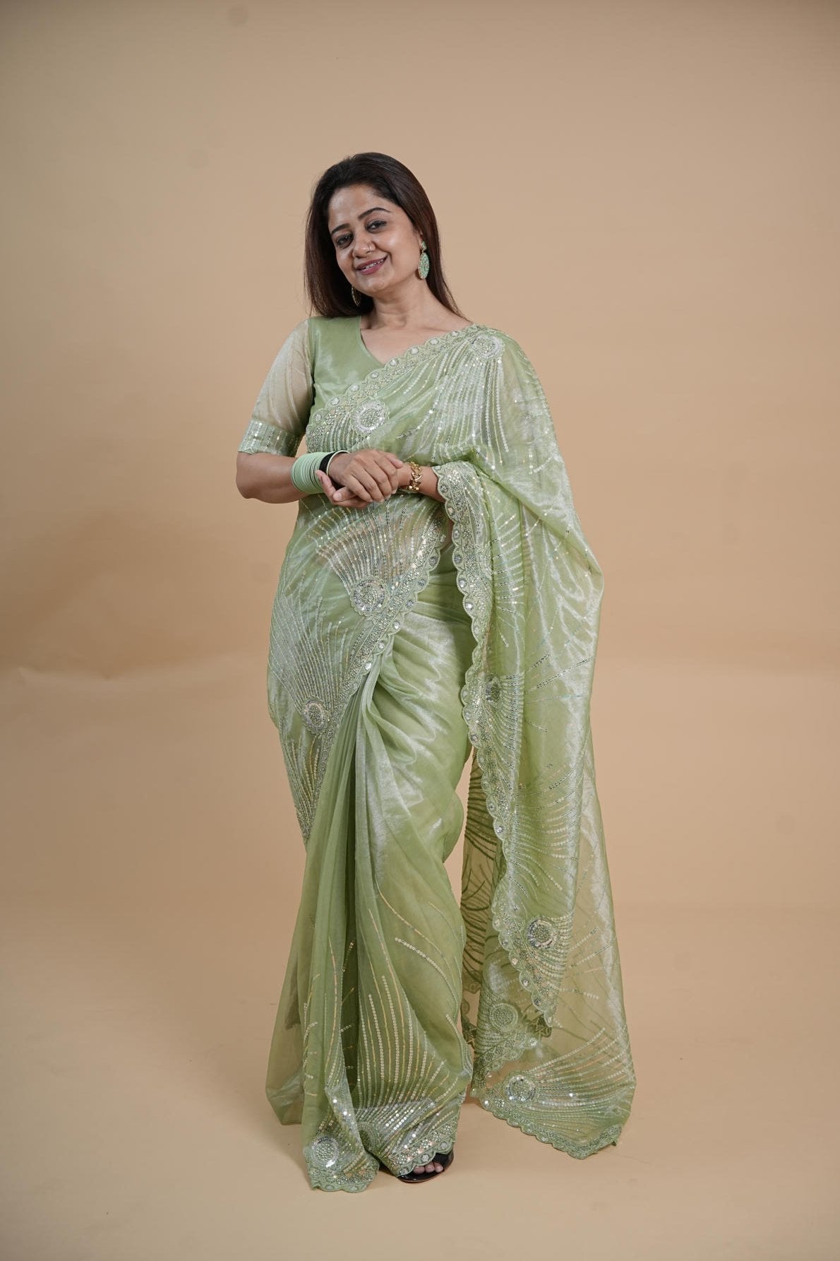 Pure Tissue Net Saree With Sequince Malti Thread Embroidery Cutwork Border And Stone Work