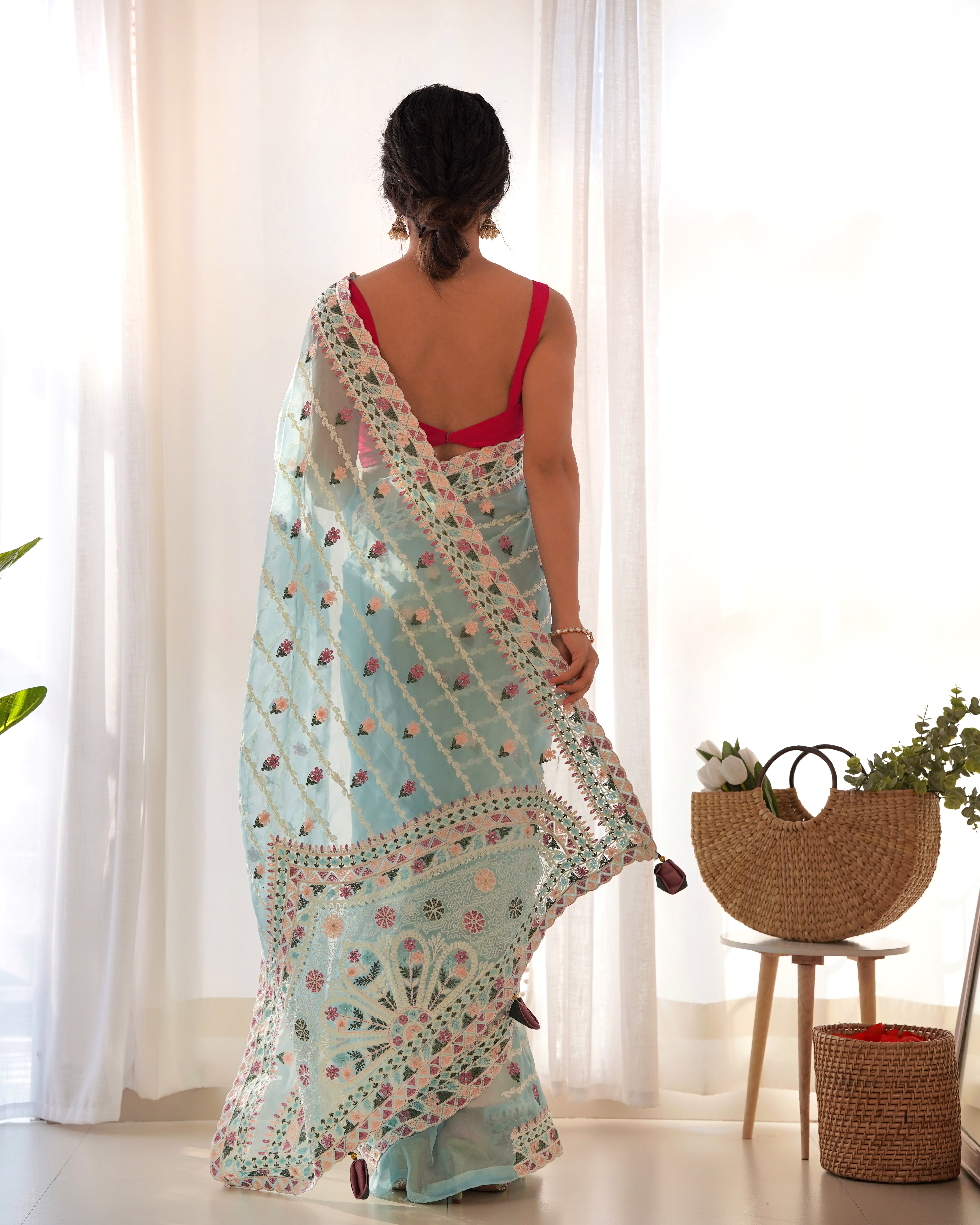 heavy butterfly net saree with designer aari embroidery stone work rich pallu
