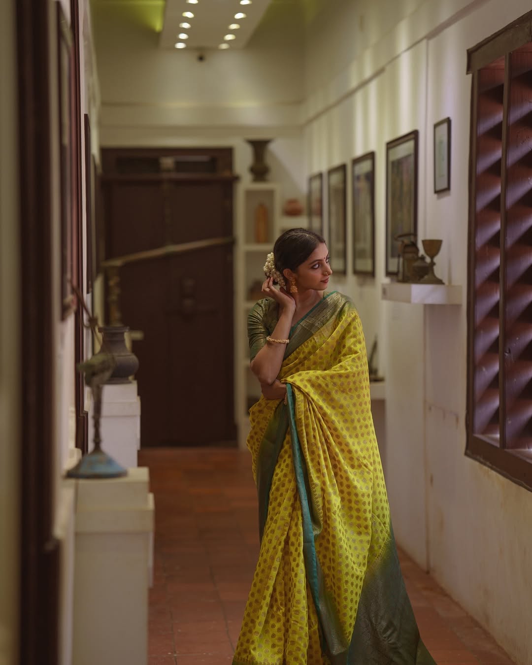 Ethereal Grace Banarasi Soft Silk Saree with Copper Zari Weaving – Colour 1