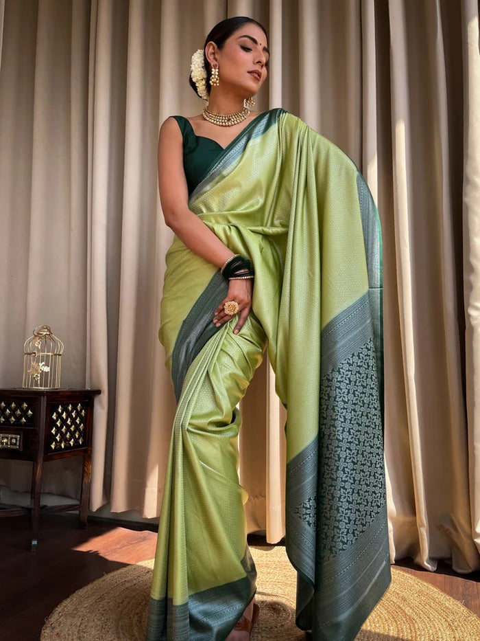 Graceful Whisper Banarasi Soft Silk Saree with Silver Zari