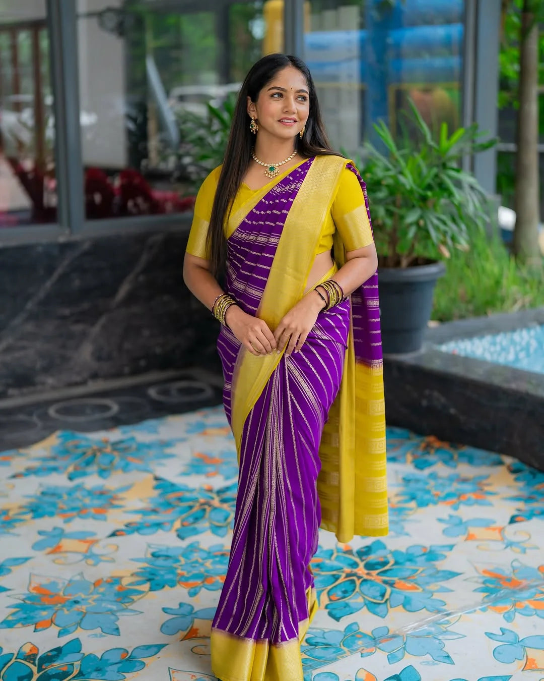 Golden Grace Banarasi Soft Silk Saree with Gold Zari Weaving – Colour 1