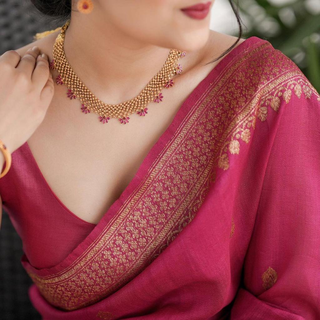 Banarasi Soft Silk Saree with Copper Zari Weaving & Solid Jacquard Design – Shade 1