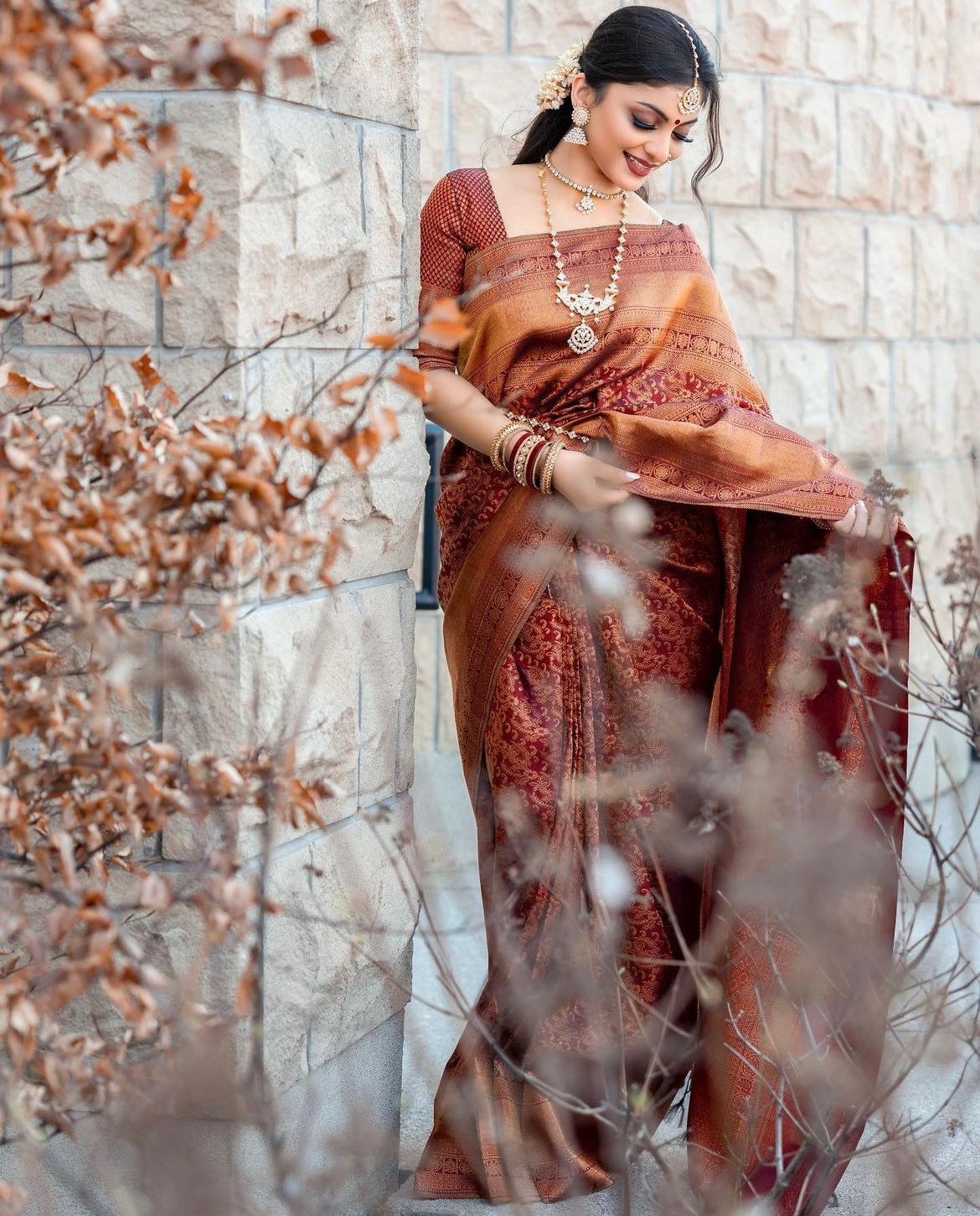 Banarasi Soft Silk Saree | Minimalist Sustainable Fashion | Copper Zari Weaving | Shade 1 | 575GM