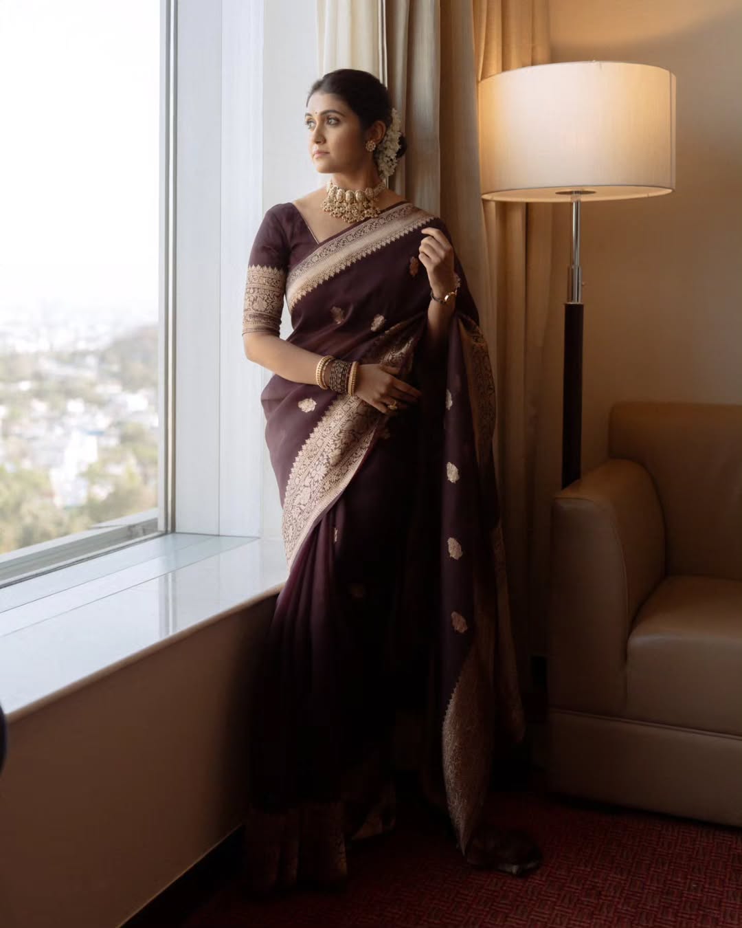 Regal Radiance Banarasi Soft Silk Saree with Gold Zari Weaving – Colour 1