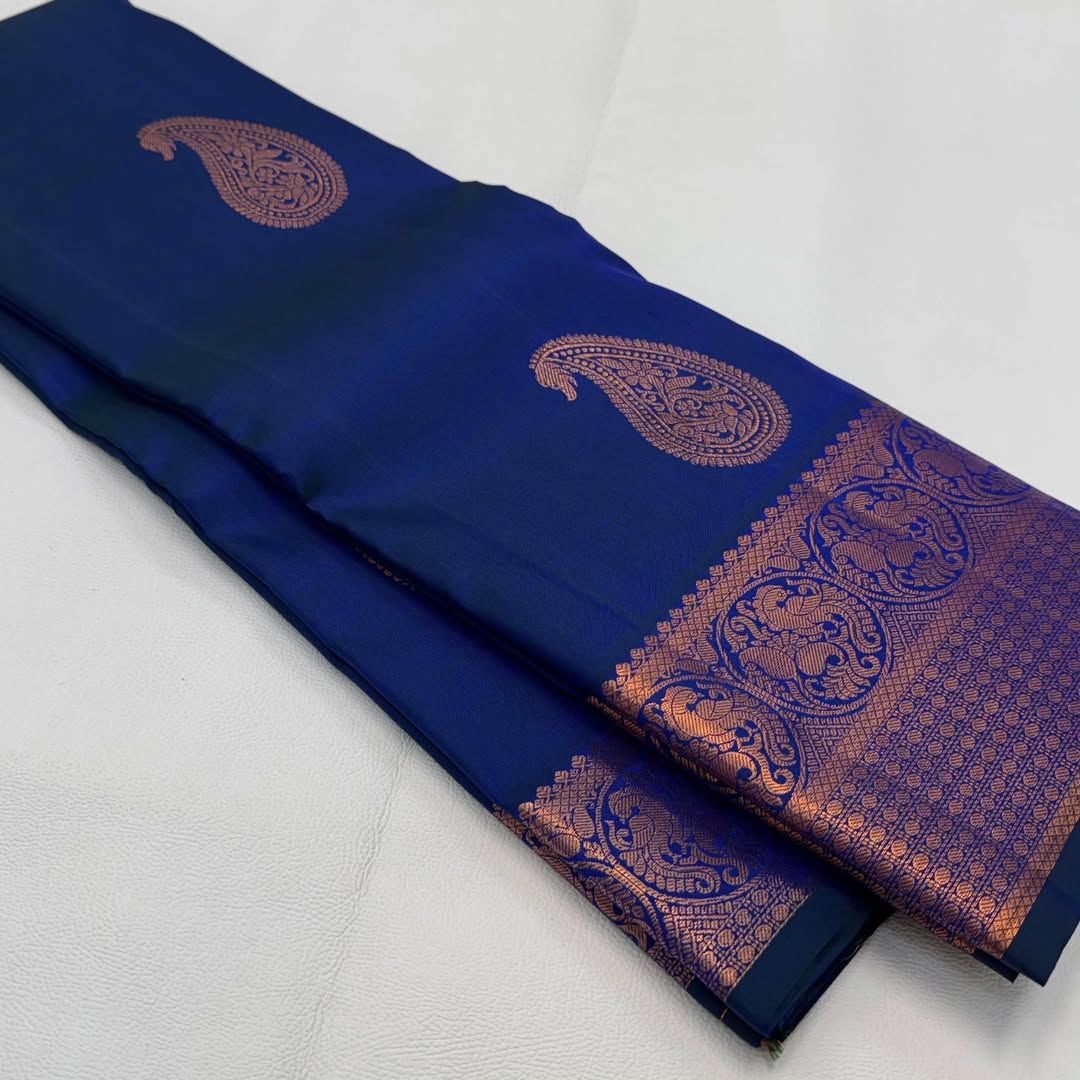 Eternal Grace Banarasi Soft Silk Saree with Copper Zari Weaving – Colour 2