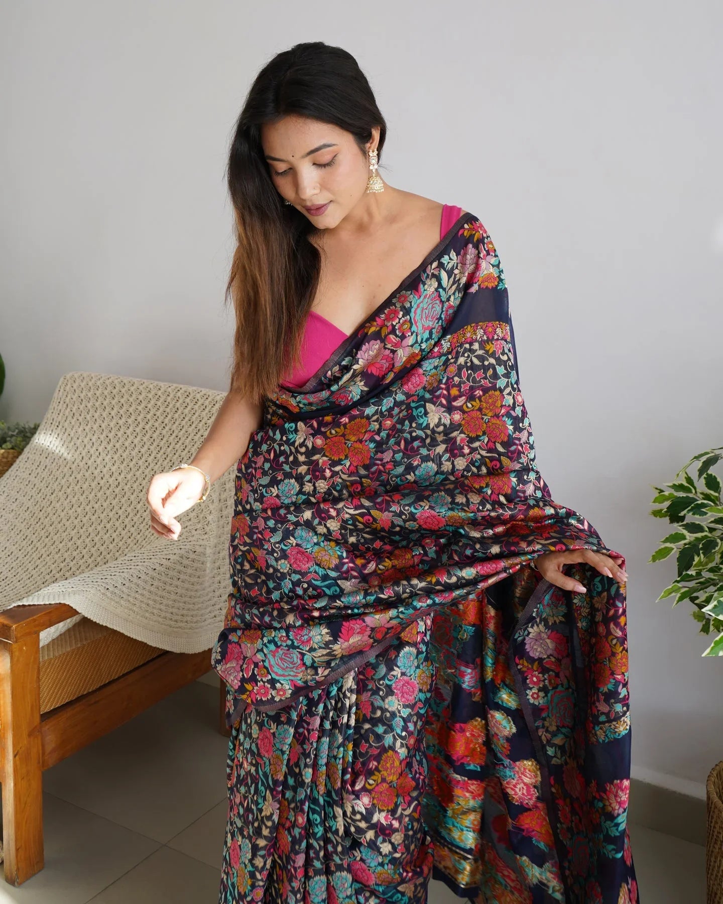 WeaveSaree Banarasi Soft Silk Saree with Kashmiri Multicolor Thread & Pure Zari Weaving – 5.5 Meters