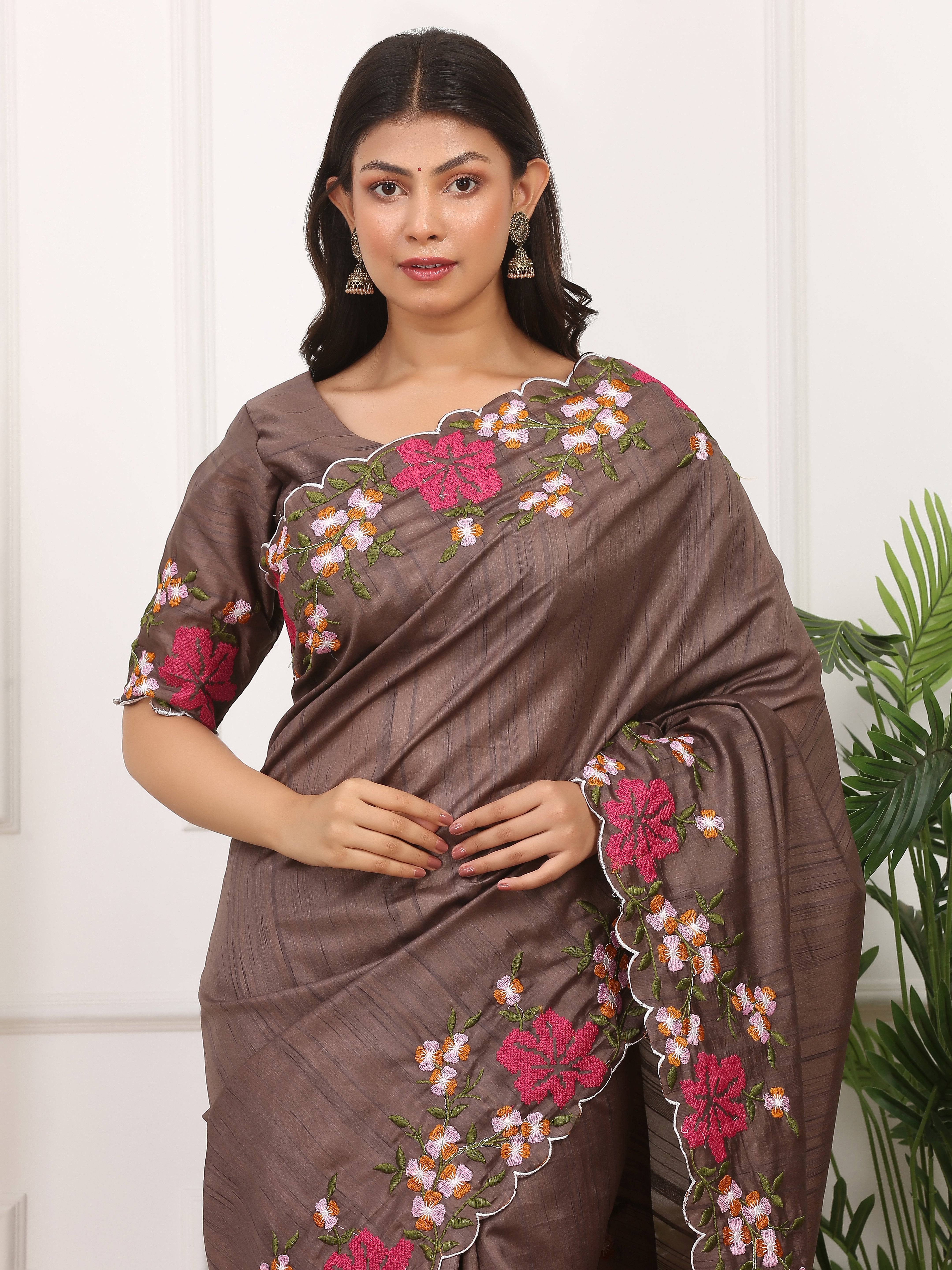manipuri silk saree with multicolor thread embroidery cutwork border