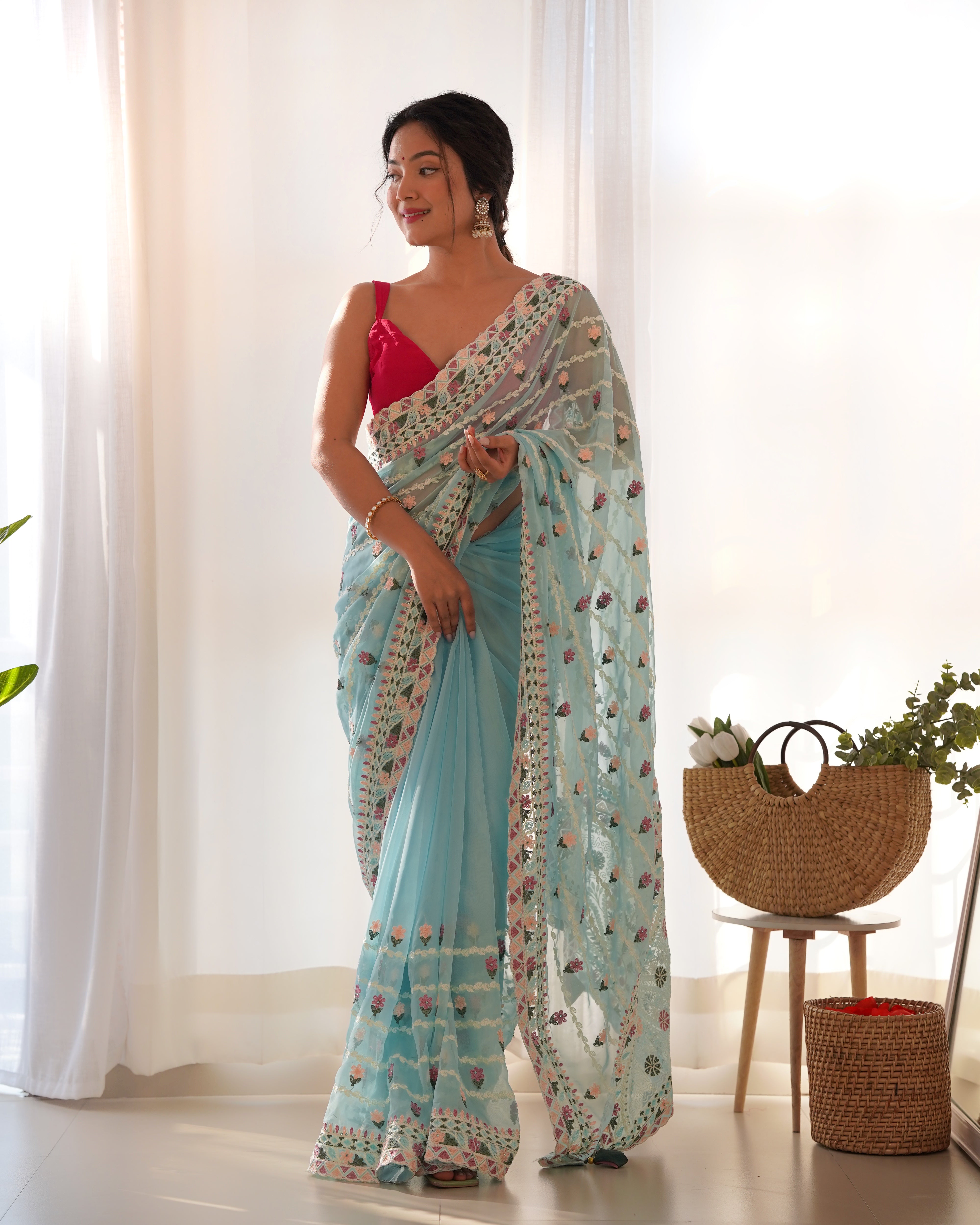 heavy butterfly net saree with designer aari embroidery stone work rich pallu