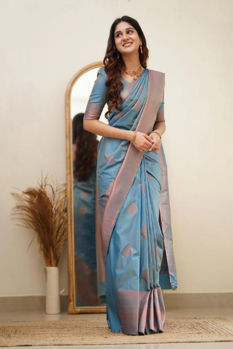 Banarasi Soft Silk Saree with Copper Zari Weaving – Shade 4