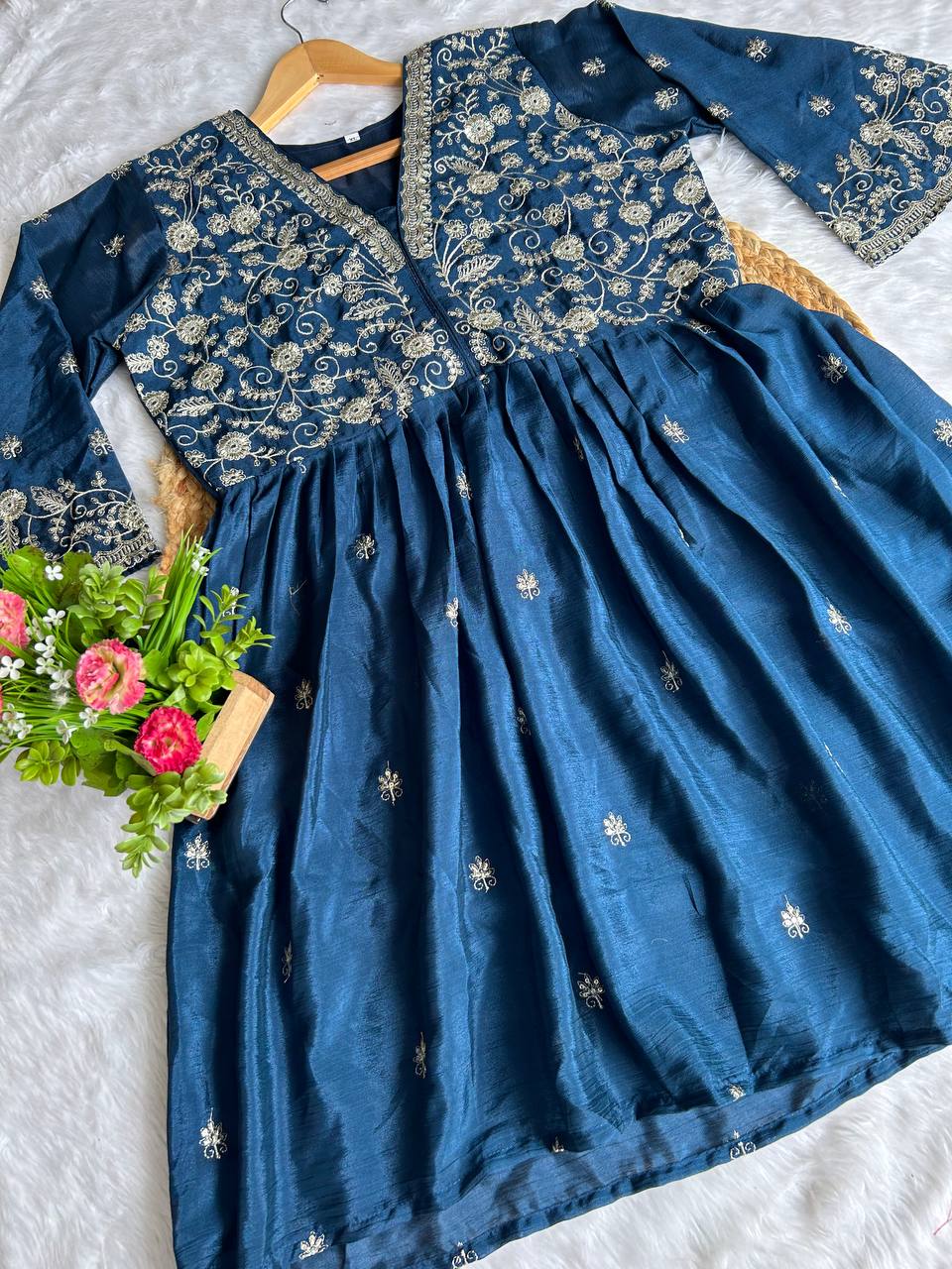 Weave Pure Chinon Ready-Made Plazzo Set with Sequence Embroidery & Dupatta