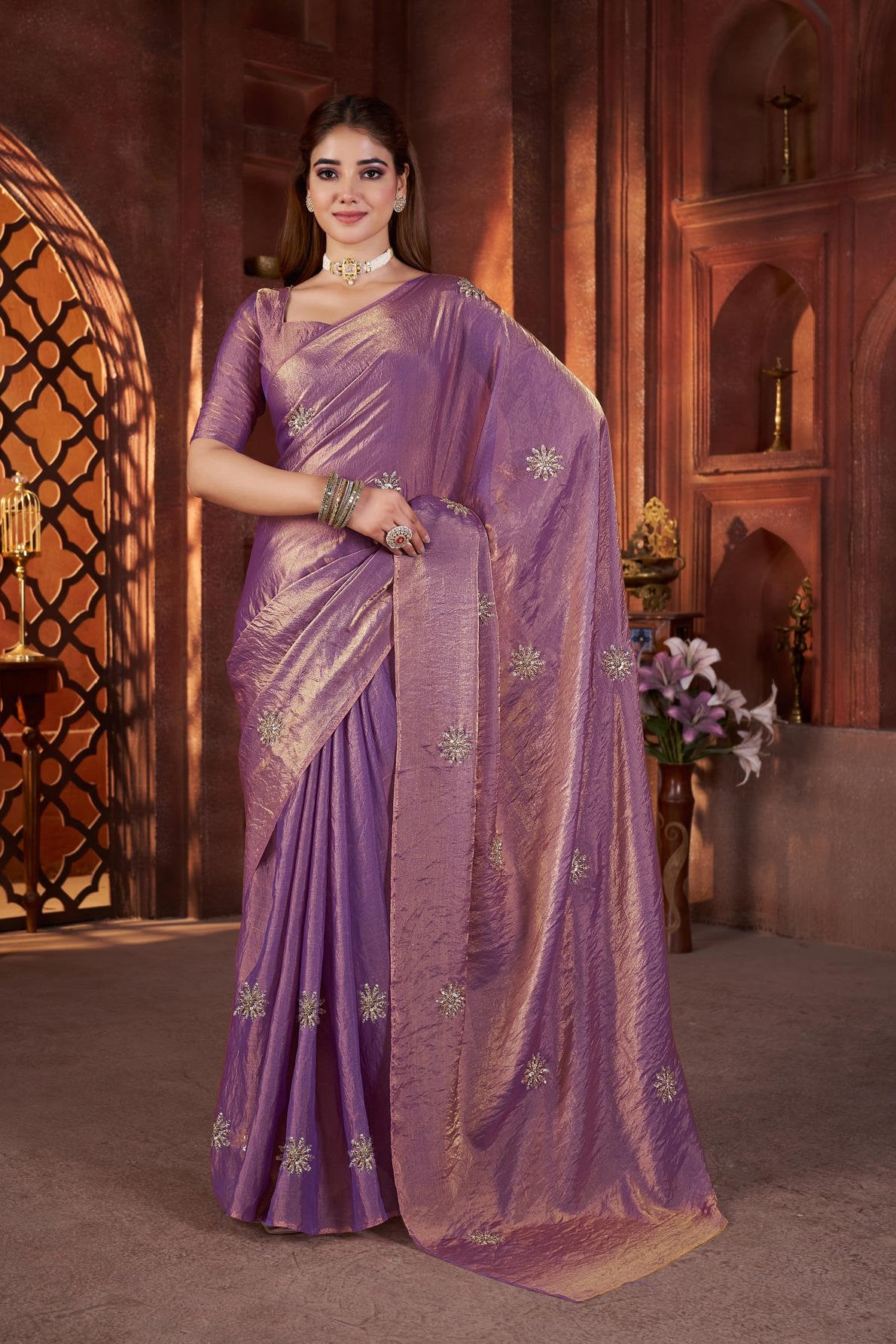 fandy satin silk saree with beads and pipe hand work butta and matching blouse