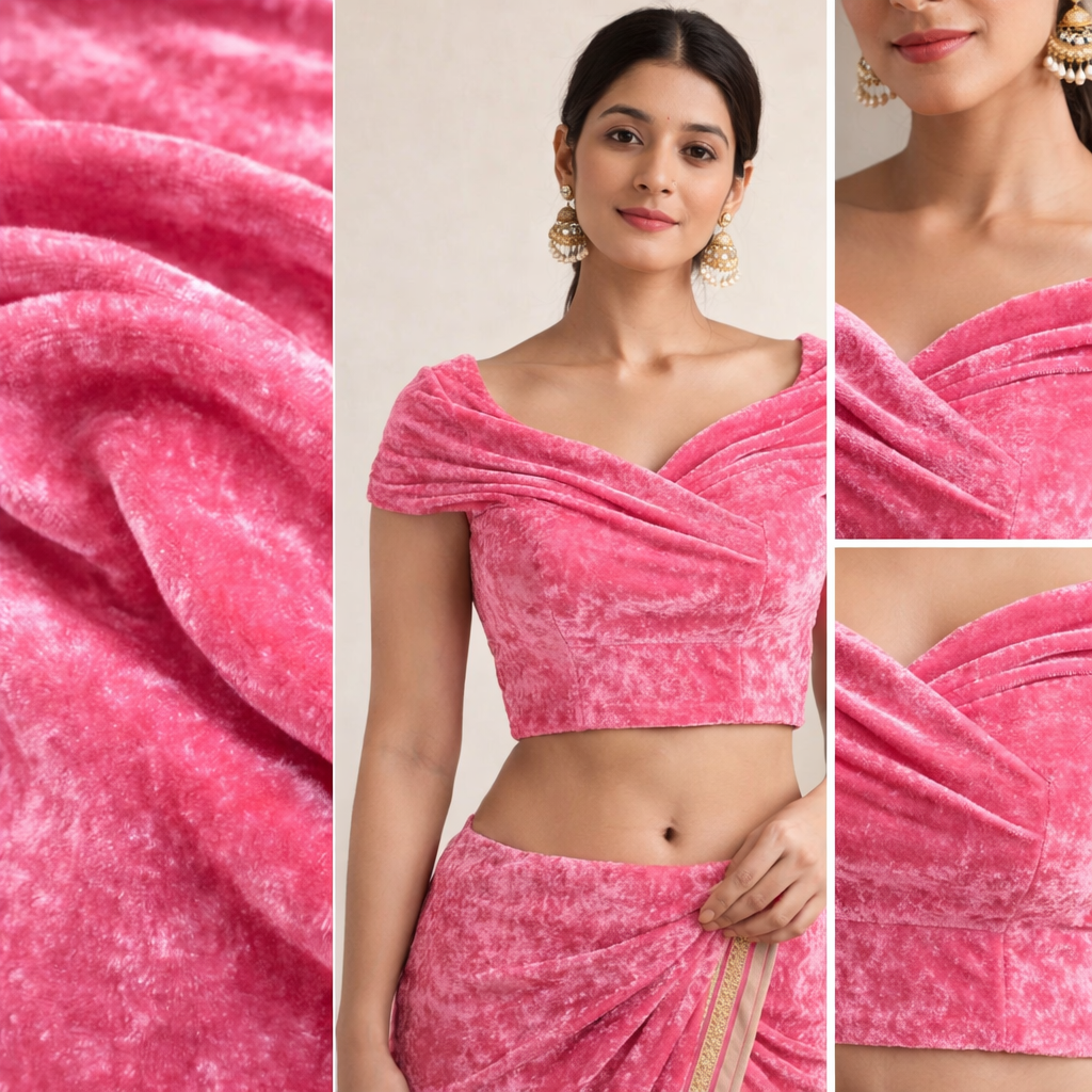 Plain Velvet Fabric Baby Pink – 1 Meter Unstitched Blouse Fabric | 44 Inch Width | 220 GSM