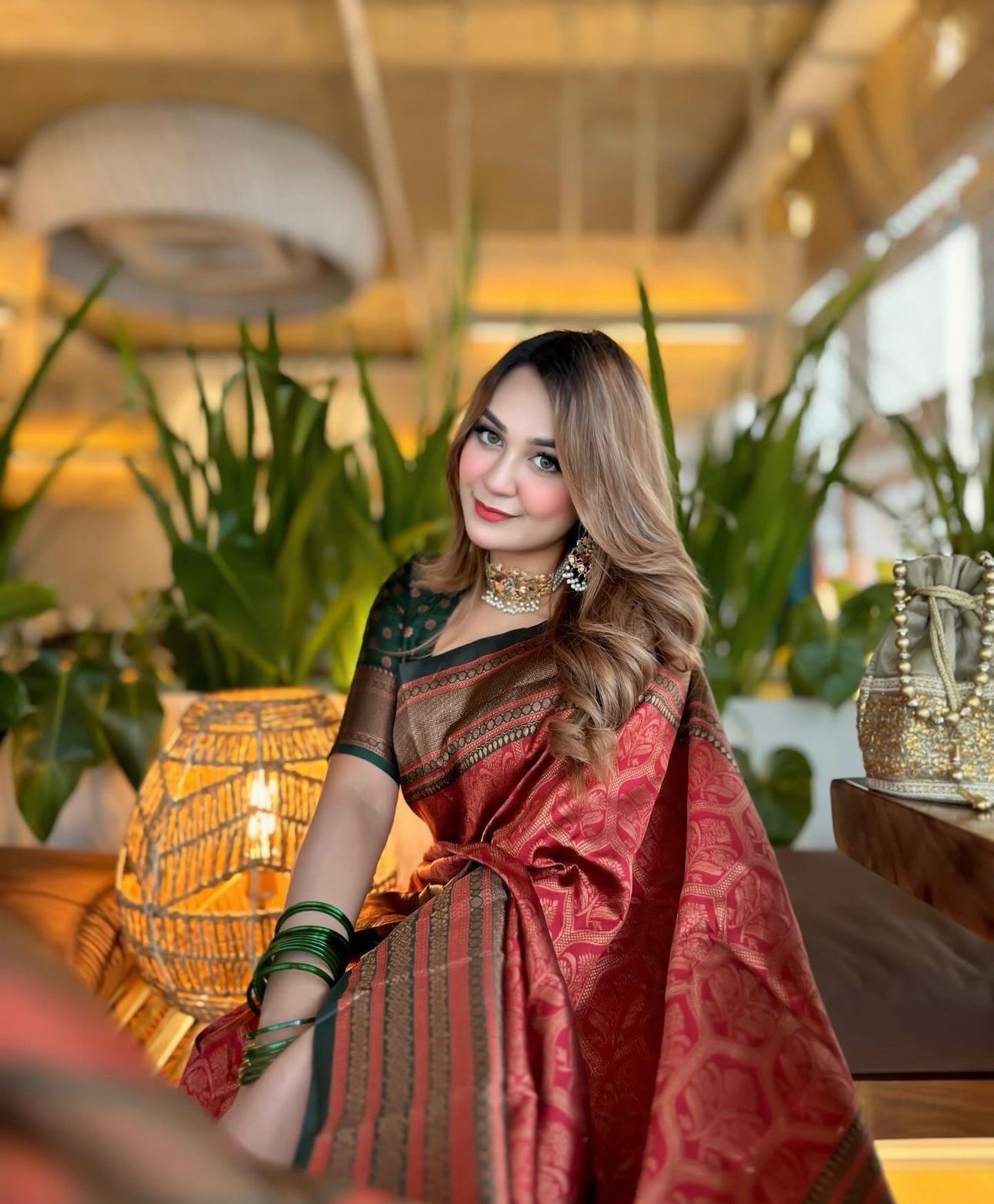 Chic Banarasi Silk Saree with Copper Zari
