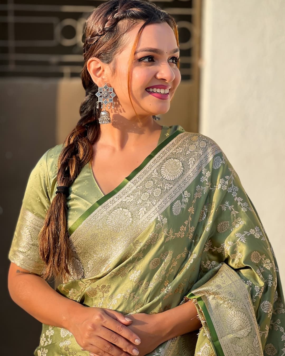 Amber Glow Banarasi Soft Silk Saree by DCPL