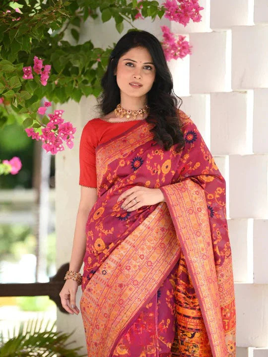 WeaveSaree Banarasi Soft Silk Saree with Kashmiri Multicolor Thread & Pure Zari Weaving – 5.5 Meters