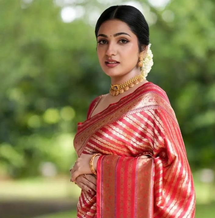 Radiant Aura Banarasi Soft Silk Saree with Gold Zari
