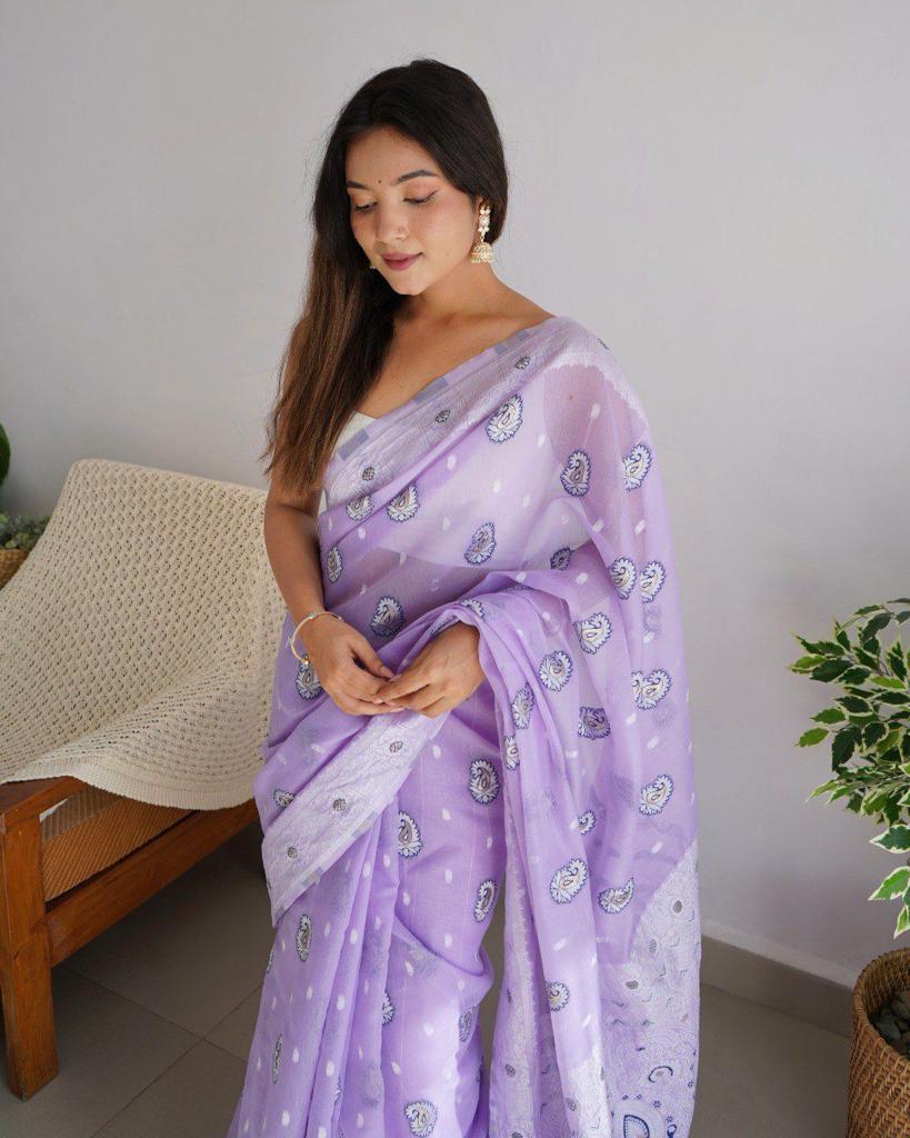 Soft linen cotton silk saree with jacquard border in festive design