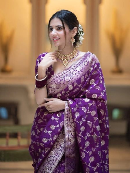 The Grandeur Saree: Colour 7 Soft Banarasi Silk with Heavy Gold Brocade