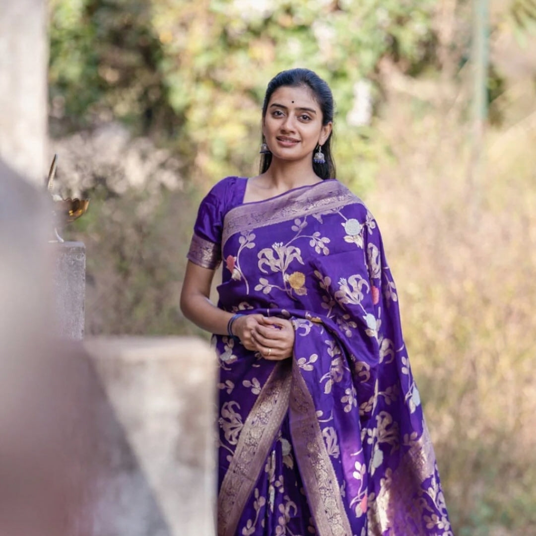 Royal Bloom Banarasi Soft Silk Saree – Colour 1