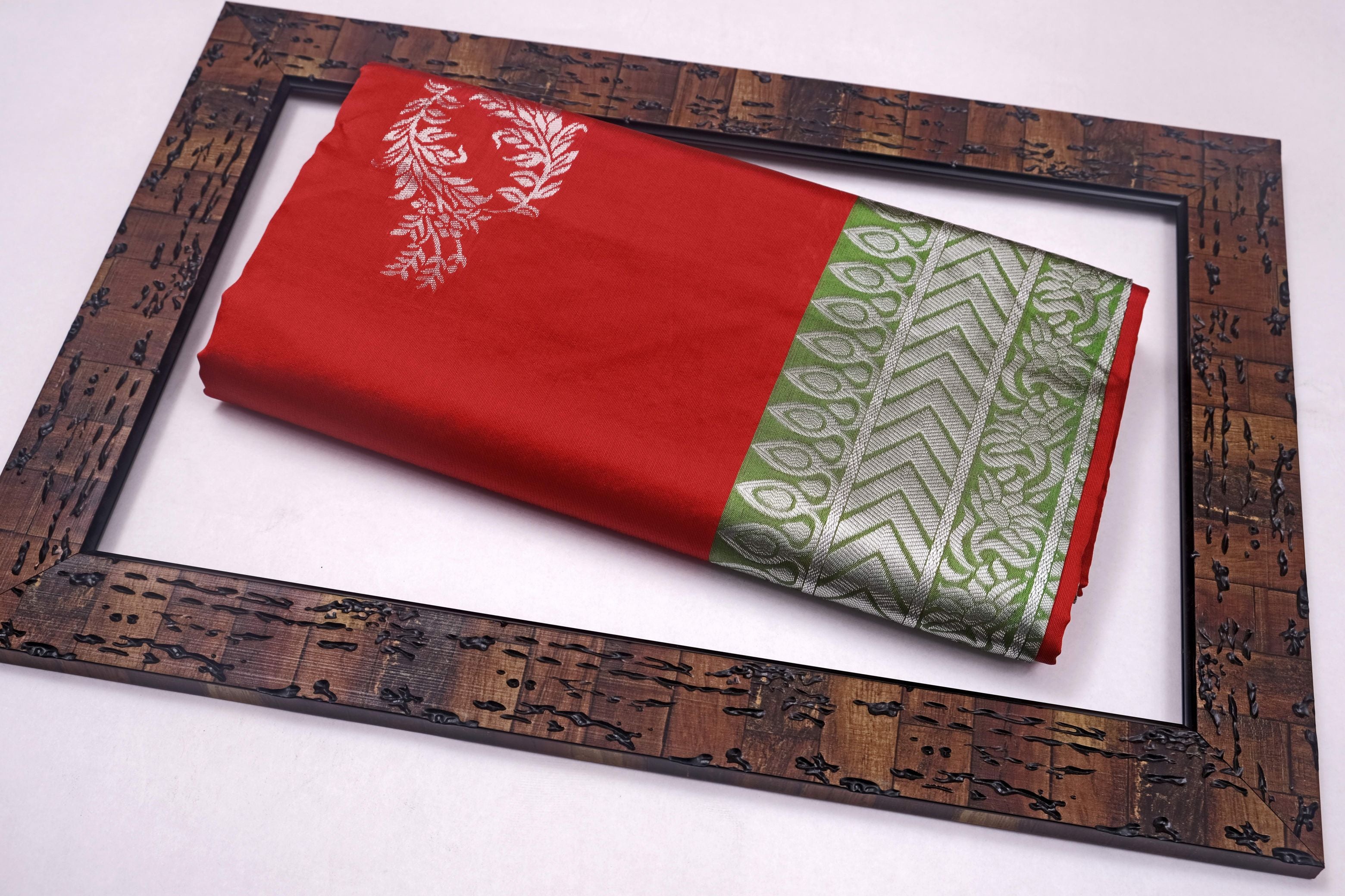 Banarasi Burgundy Silk Saree with Gold Silver Zari Butta and Paisley Design