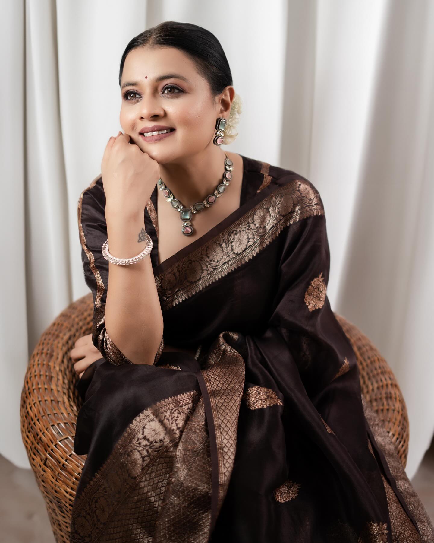 Banarasi silk saree with copper zari work
