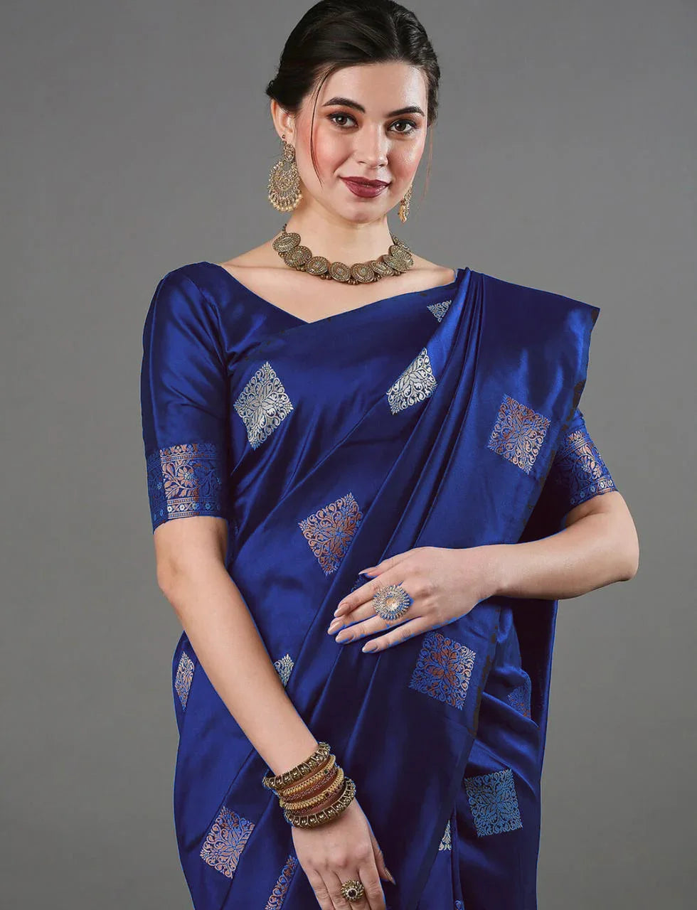 Banarasi Soft Silk Saree with Heavy Brocade and Copper-Silver Zari Weaving – Elegant Traditional Silk Saree