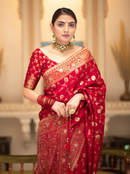 The Grandeur Saree: Colour 7 Soft Banarasi Silk with Heavy Gold Brocade