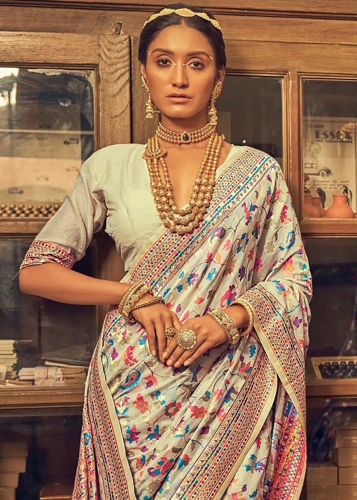 WeaveSaree Banarasi Soft Silk Saree with Kashmiri Multicolor Thread & Pure Zari Weaving – 5.5 Meters