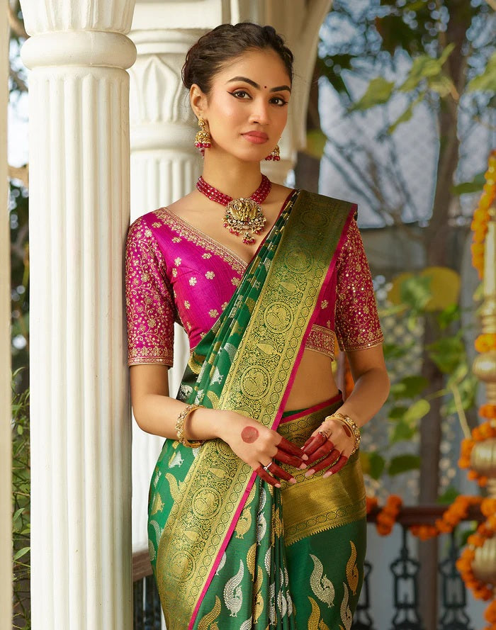 Radiant Harmony Banarasi Soft Silk Saree with Gold & Silver Zari