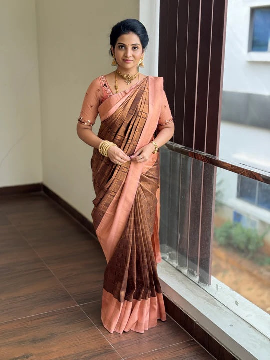 Ethereal Grace Banarasi Soft Silk Saree with Gold Zari Weaving