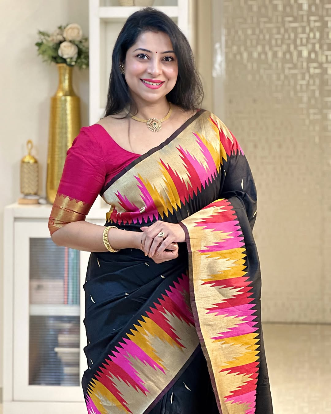 Golden Essence Banarasi Soft Silk Saree with Gold Zari