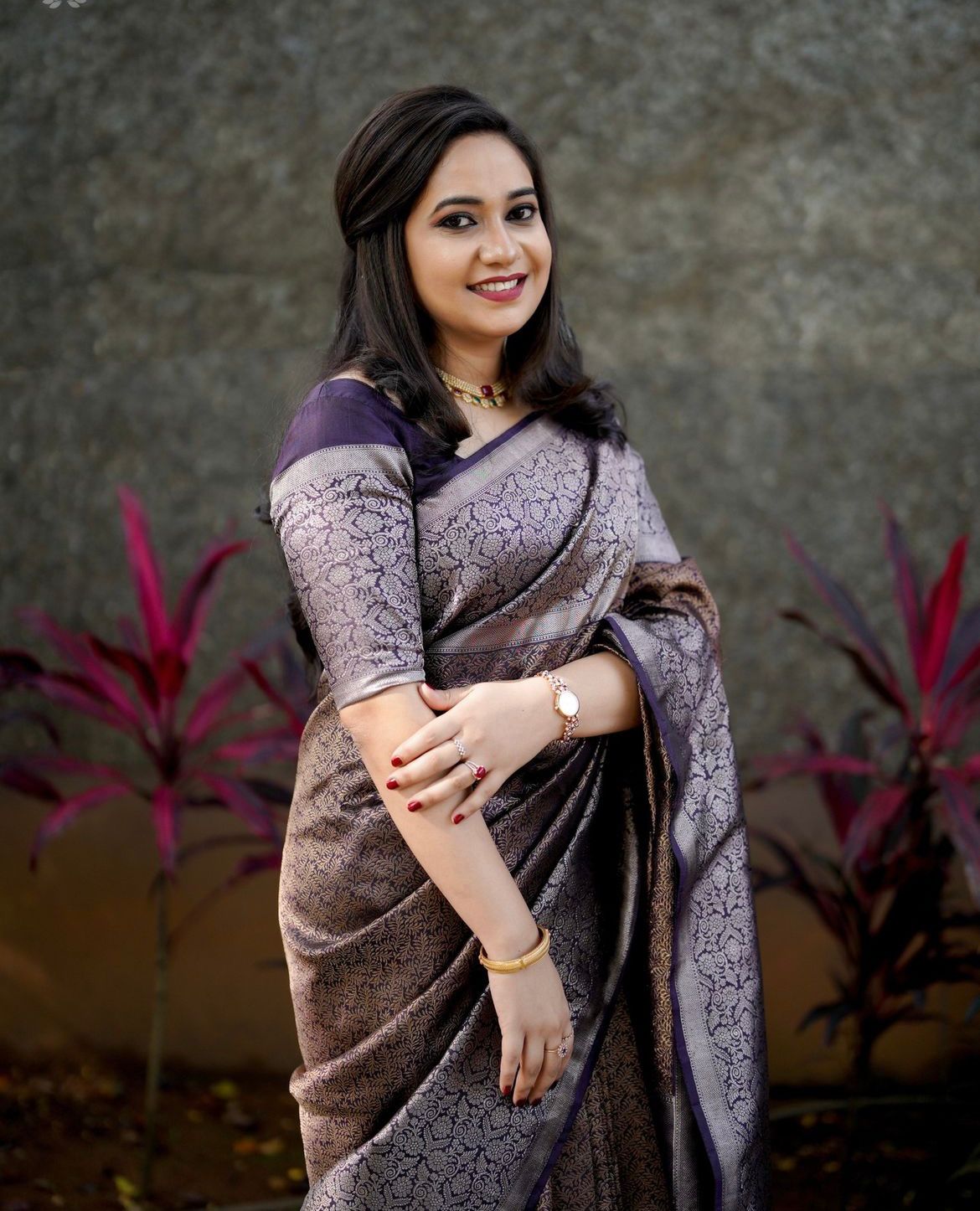 Elegant Banarasi soft silk saree with traditional zari weaving