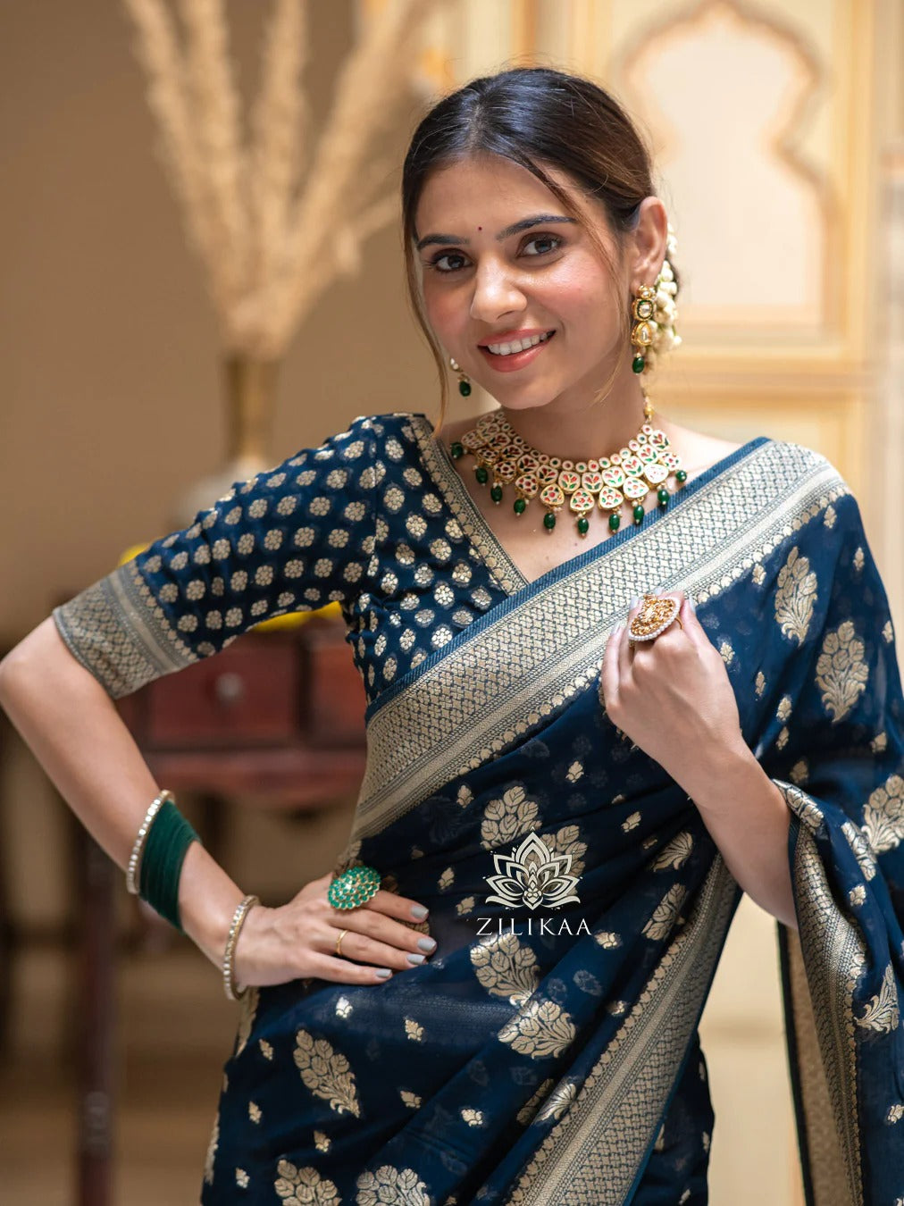 Banarasi Soft Silk Saree with Gold Zari – Shade 7 (443GM)
