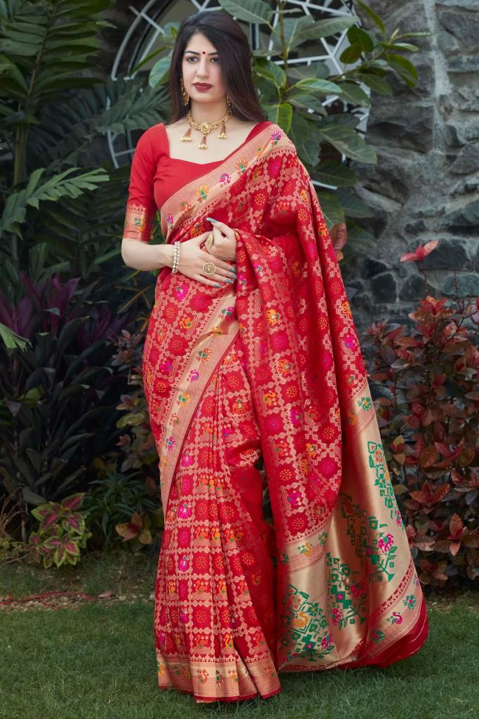Punch Handcrafted Kanjivaram Silk Saree with All-Over Zari Work