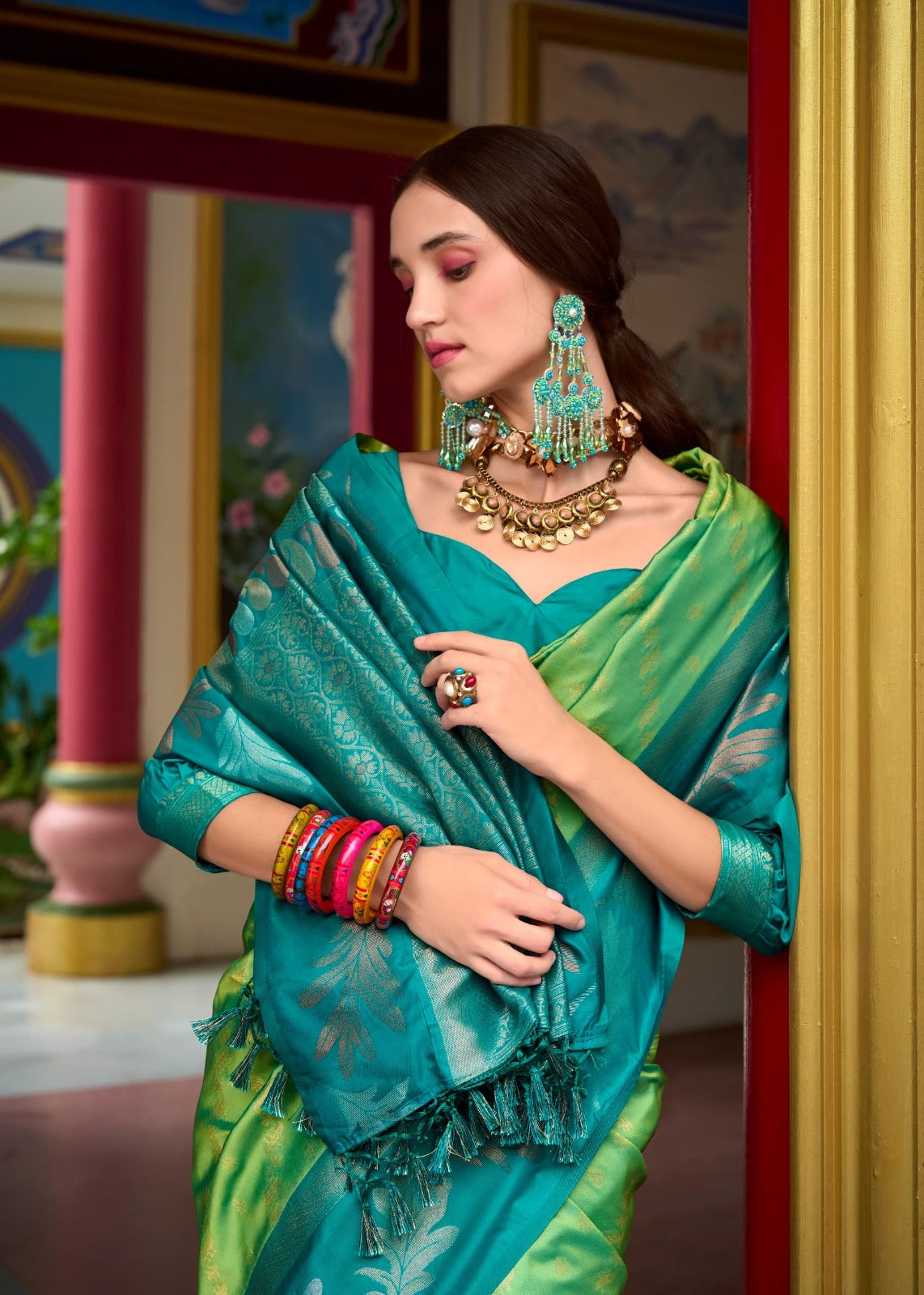 Banarasi Soft Silk Saree with Gold & Copper Zari Weaving – Elegant Minimal Design