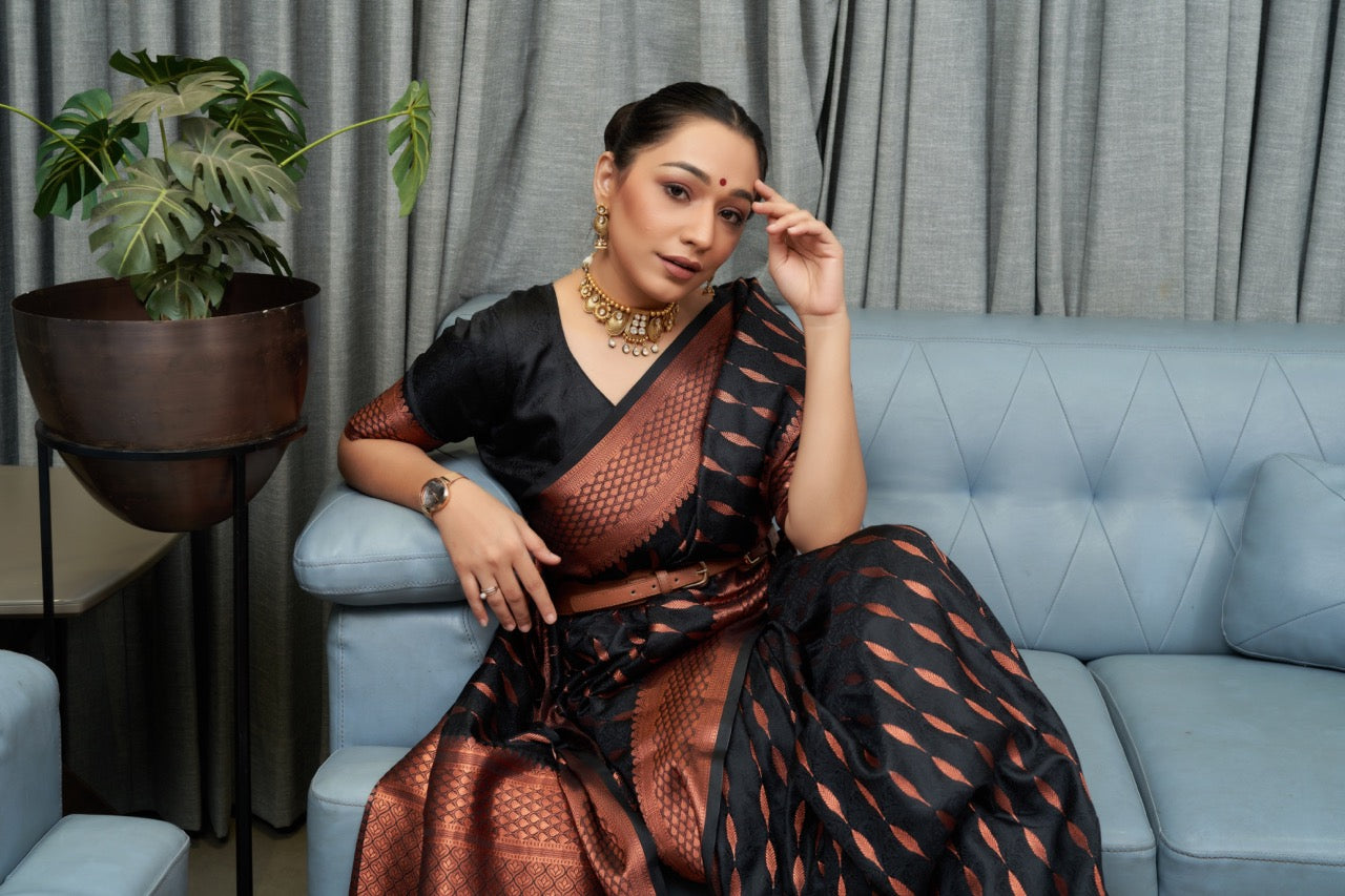 Banarasi Soft Silk Saree with Copper Zari – Shade 5