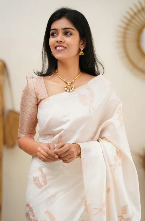 WeaveSaree Banarasi Soft Silk Saree with Copper Zari Weaving, Elegant Single Shade, and Unstiched Blouse Piece