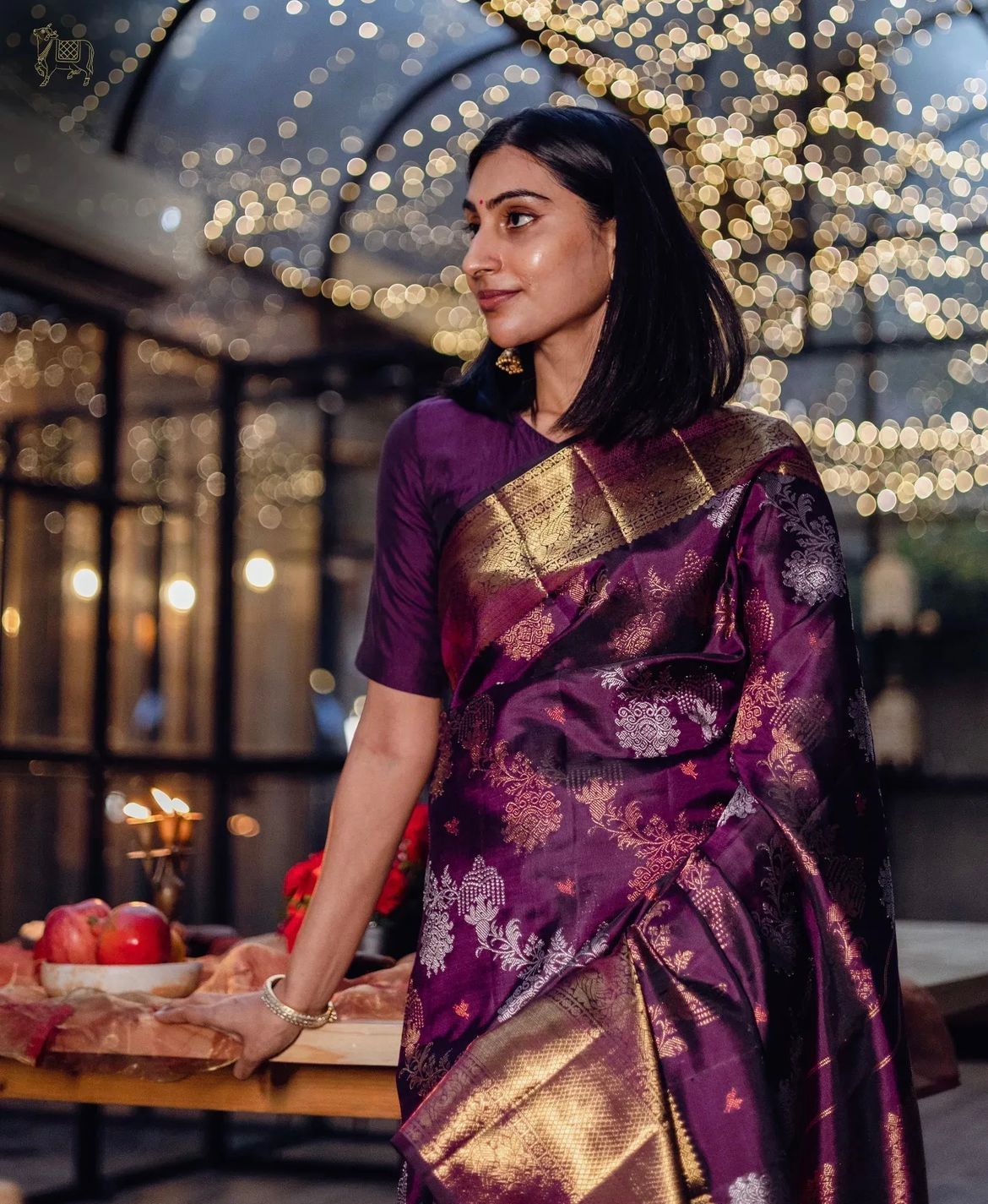 Kanjivaram Silk Saree with Copper & Silver Zari – Shade 1
