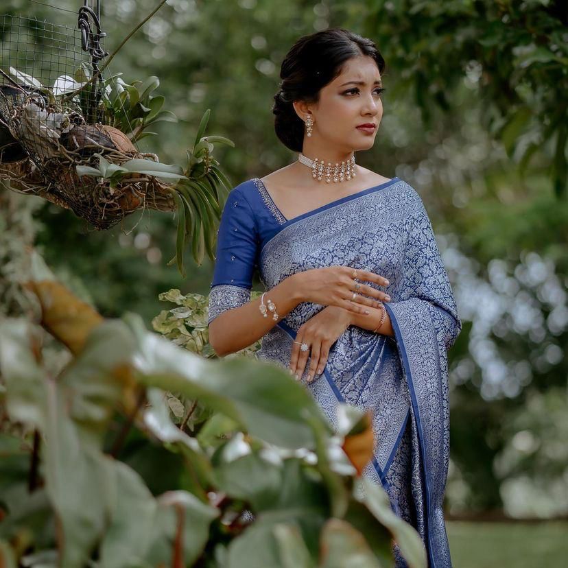 Banarasi Soft Silk Saree with Silver Zari – Shade 1 (575GM)