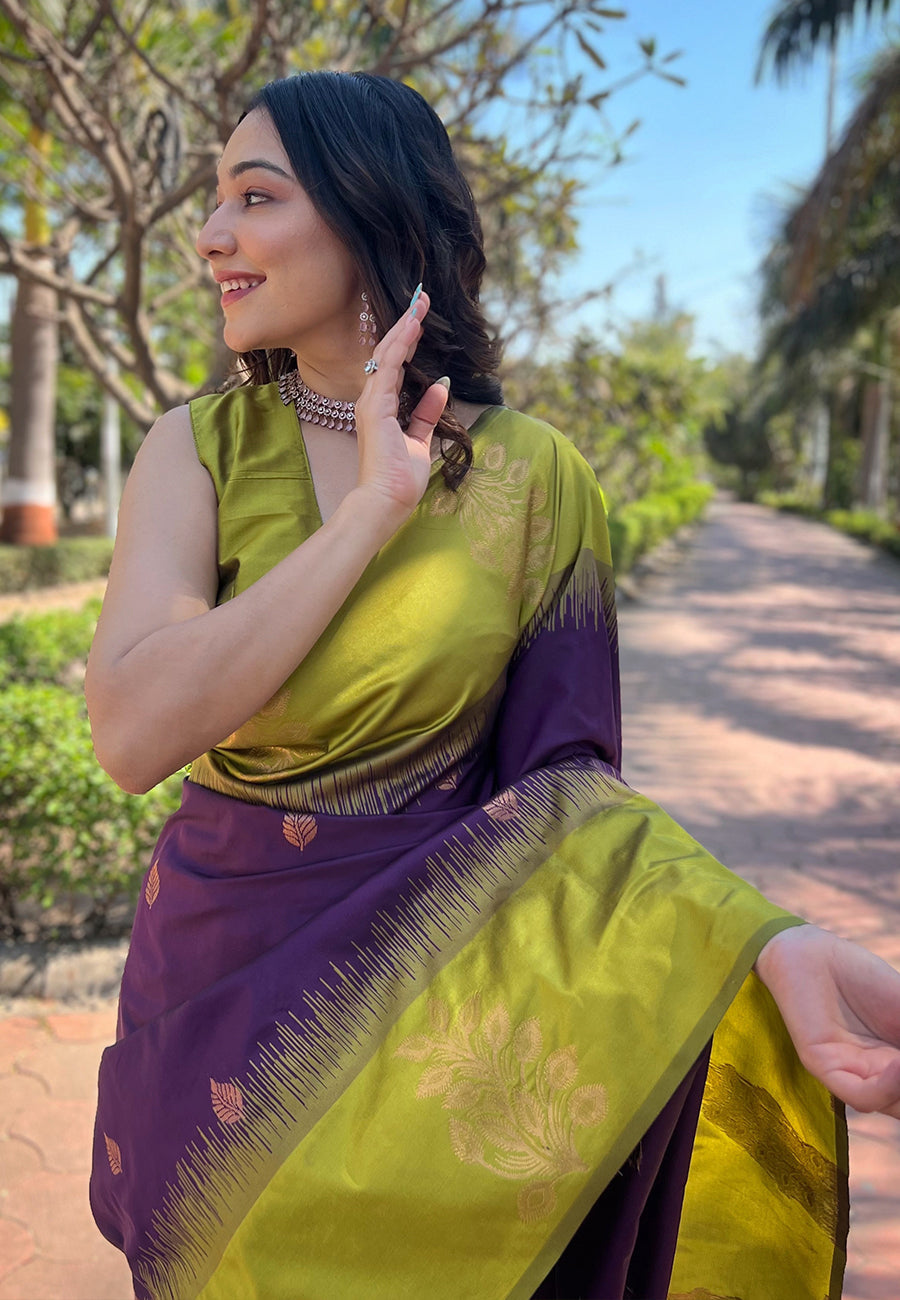 Majestic Charm Banarasi Soft Silk Saree Gold Zari