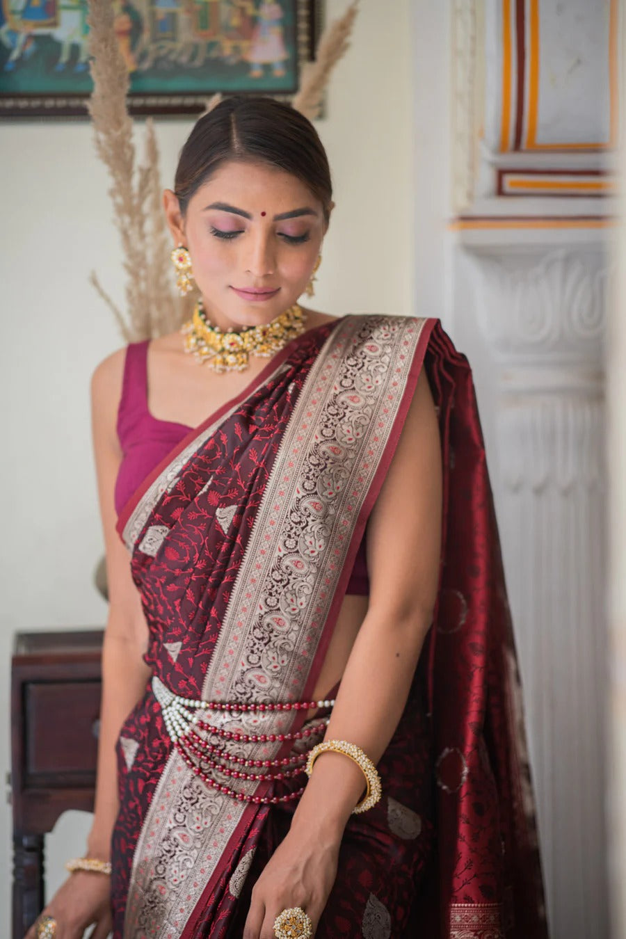Divine Heritage Banarasi Soft Silk Saree Gold Silver Zari