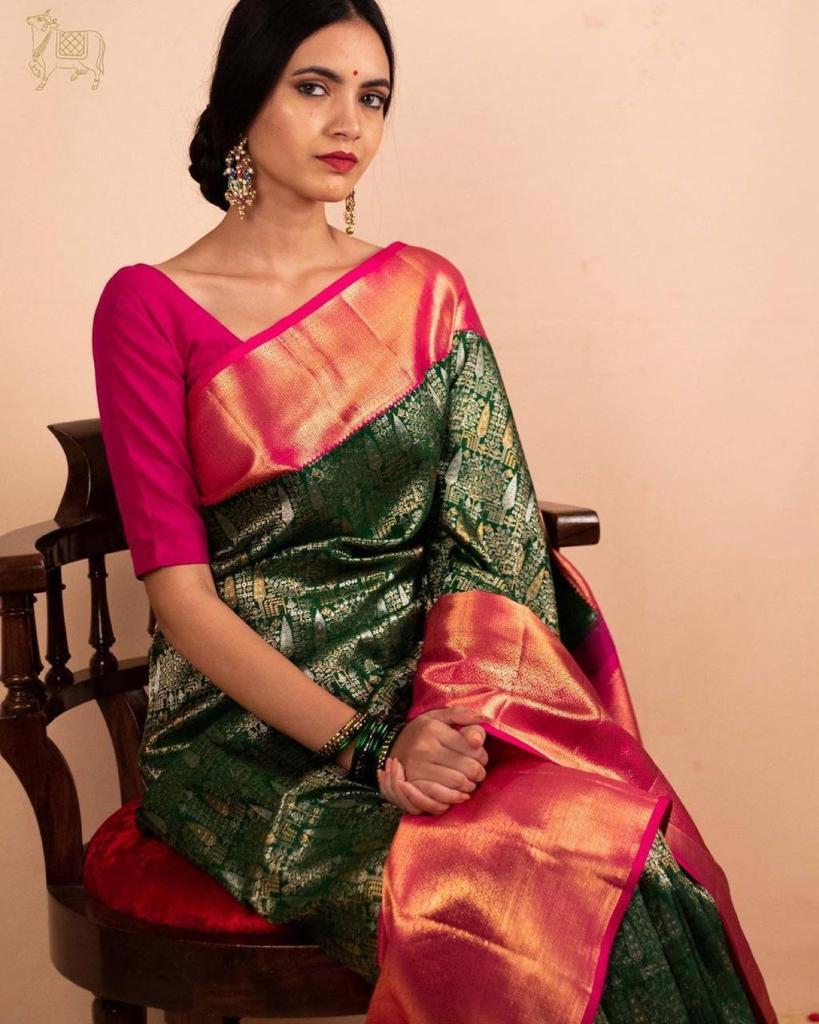 Banarasi Katan Silk Saree in Fuchsia with Jaal Weave – DCPL Original