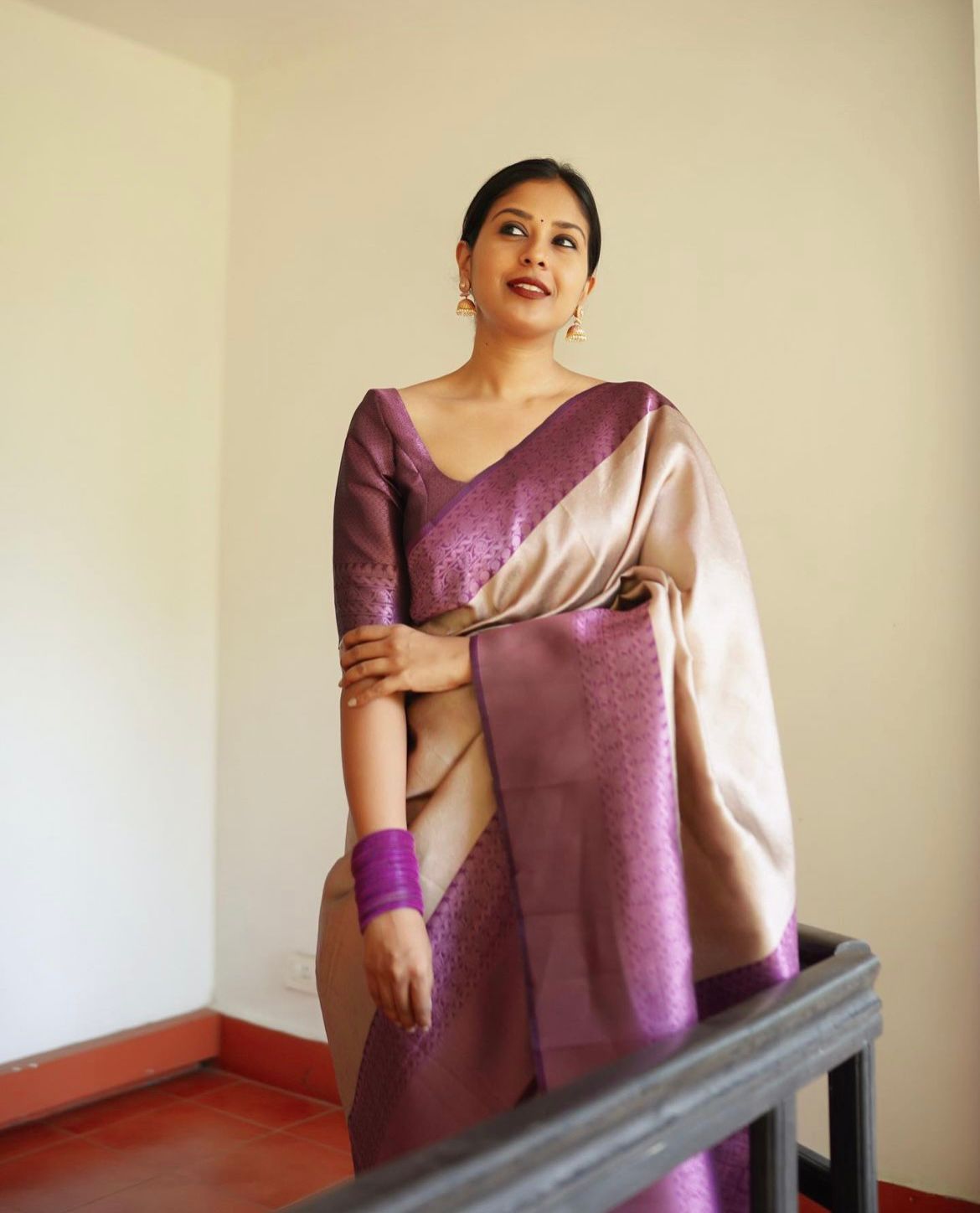 Soft Perple Banarasi Silk Saree with Pink Zari