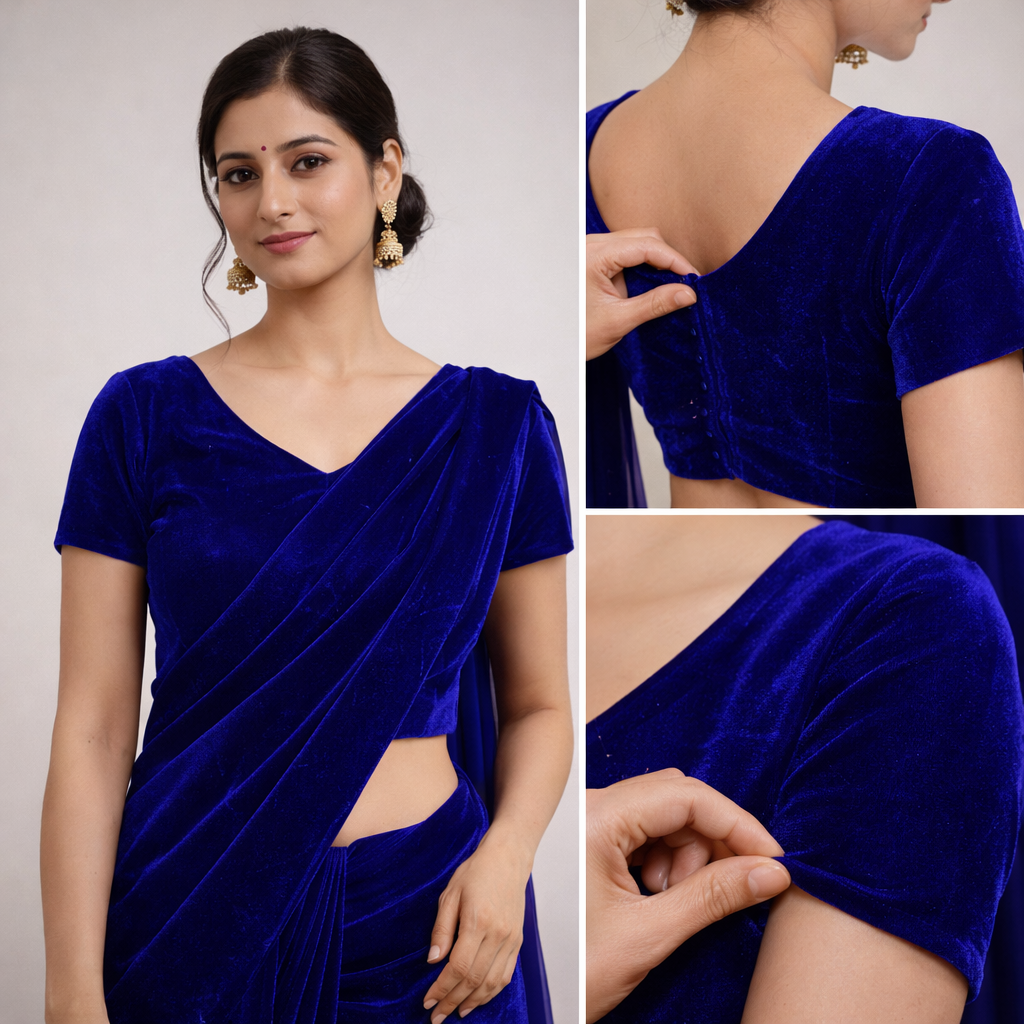Solid Velvet Fabric for Blouse – Plain Unstitched Velvet Cloth – Royal Blue – 1 Meter